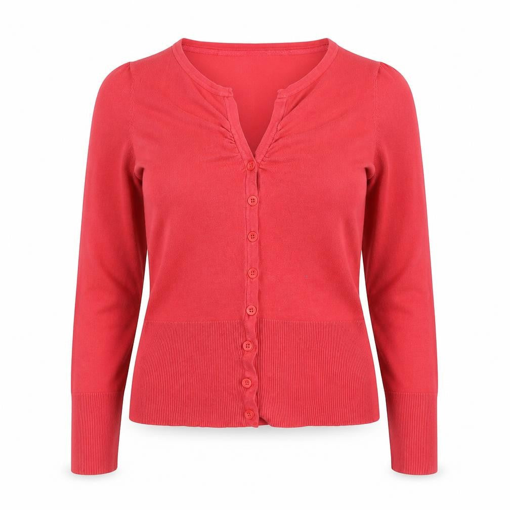 Marks & Spencer Women's Red V-Neck Button-Up Knit Top Size 10