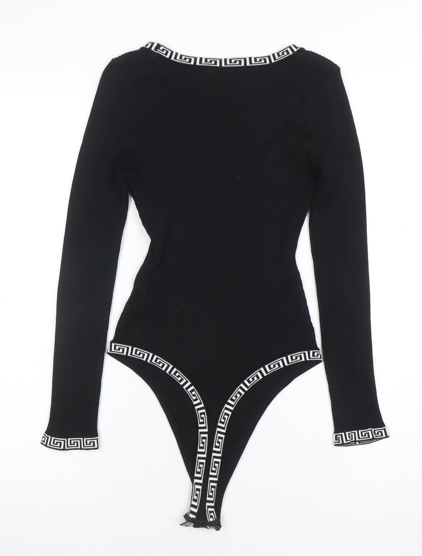 Giorgia Women’s Black Ribbed Long Sleeve Bodysuit M Scoop Neck