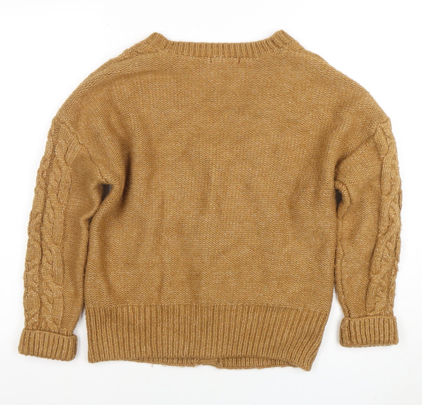 GUESS Women’s Beige Cable-Knit Cardigan XS V-Neck Soft Wool Blend