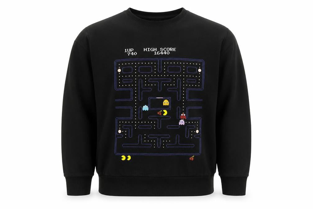 Pac-Man by Bravado Men's Black 2XL Pullover Crew Neck Sweatshirt