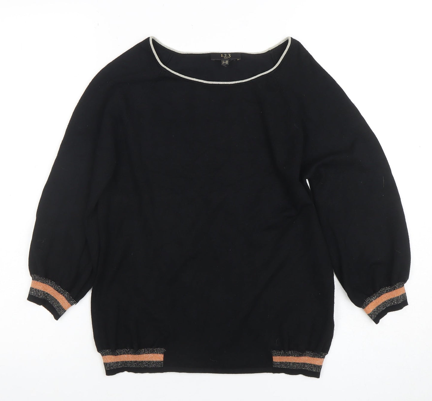 1.2.3 Paris Women's Black Boat Neck Knit Blouse Size 8