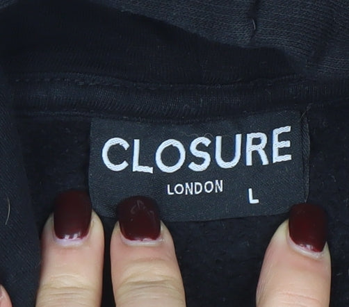 Closure London Men’s Black Pullover Hoodie L Graphic Logo Fleece