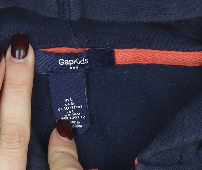 GAP Girls Blue Full Zip Fleece Hoodie 10-11 Years Embroidered Logo