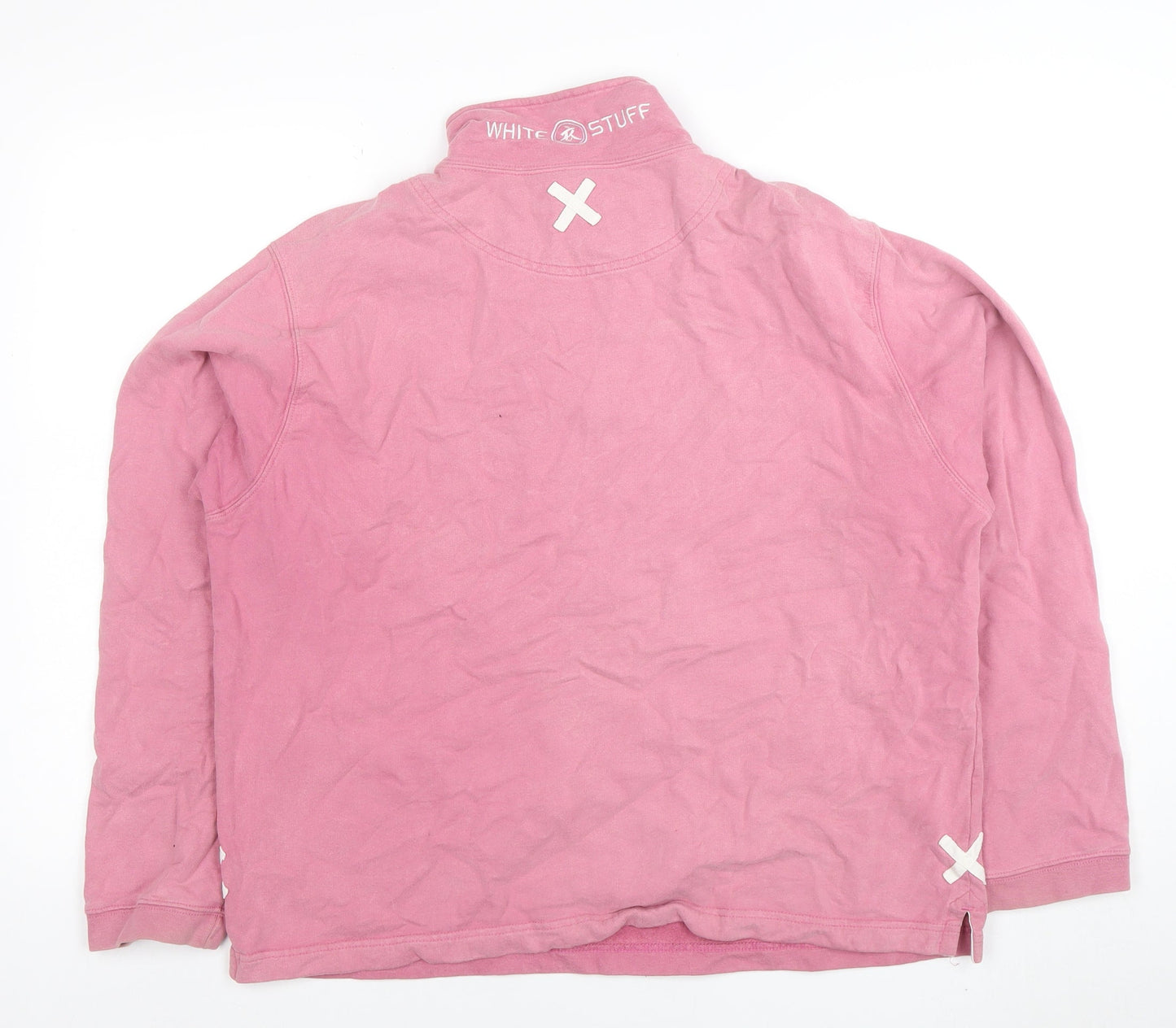 White Stuff Women Pink 1/4 Zip Cotton Pullover Sweatshirt Size 8