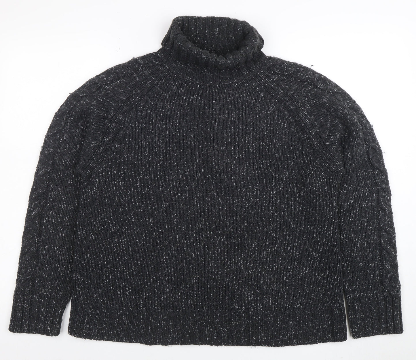 Marks and Spencer Women's Grey Roll Neck Cable-Knit Jumper Medium
