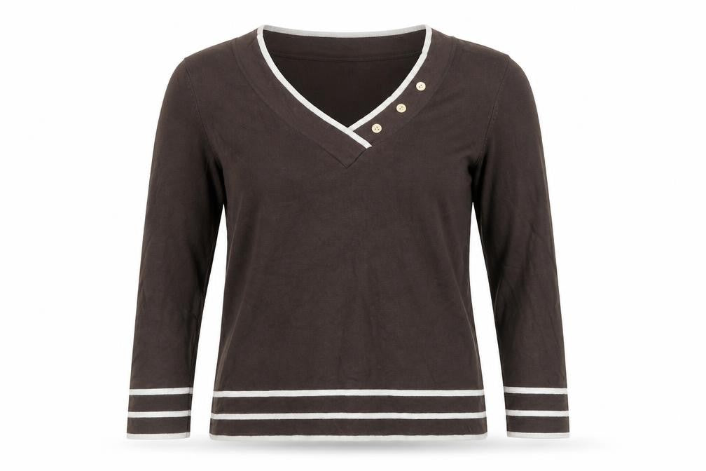 Autonomy Women Brown Long Sleeve V-Neck Button Knit Top Size 12