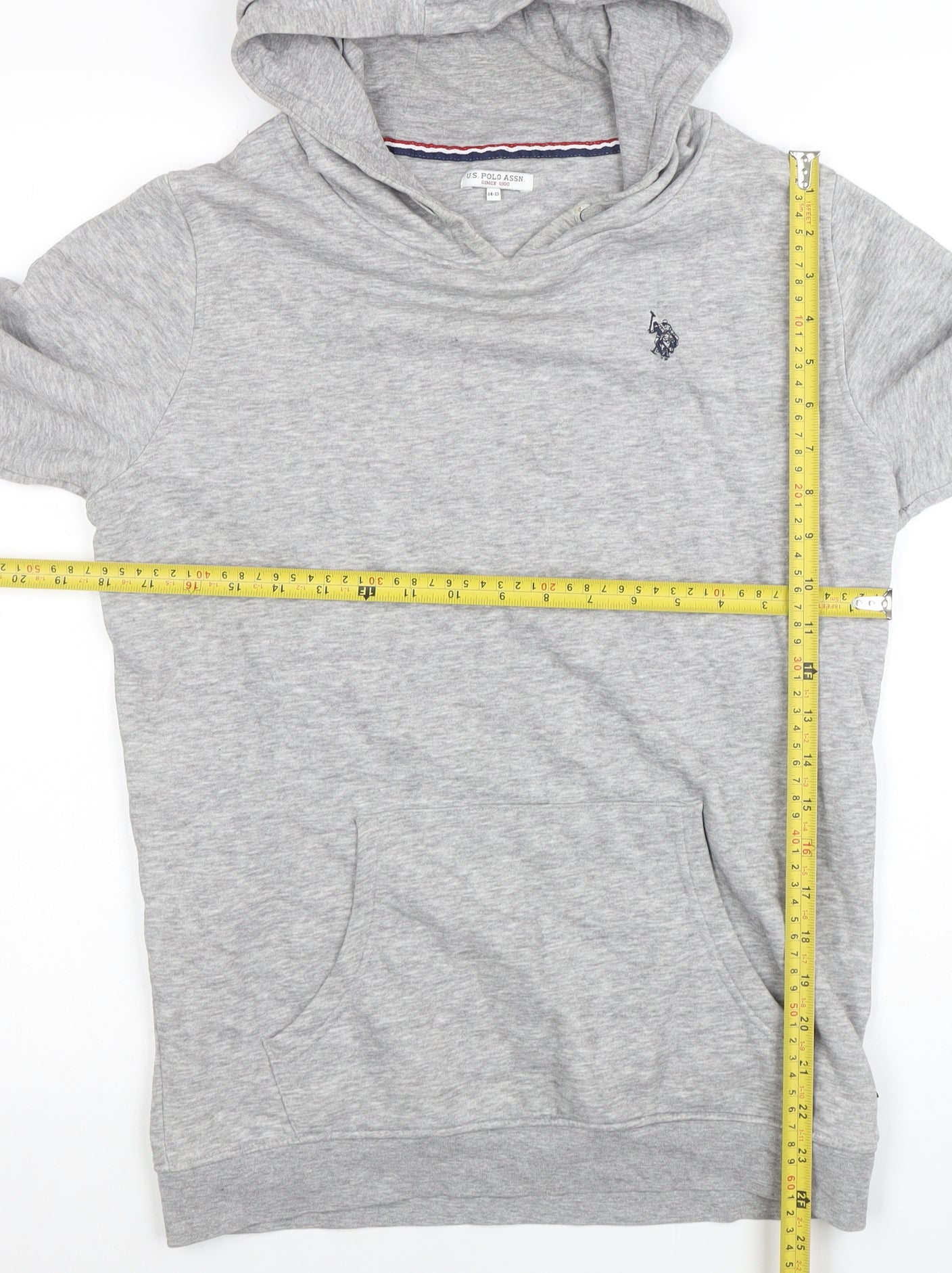 U.S. Polo Assn. Boys Grey Pullover Hoodie 14-15 Years Cotton Blend