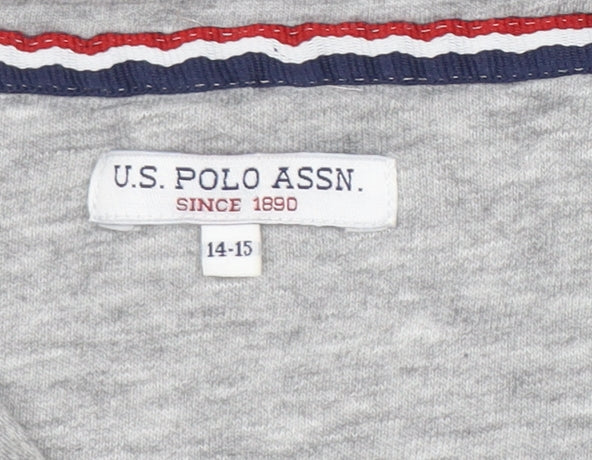 U.S. Polo Assn. Boys Grey Pullover Hoodie 14-15 Years Cotton Blend