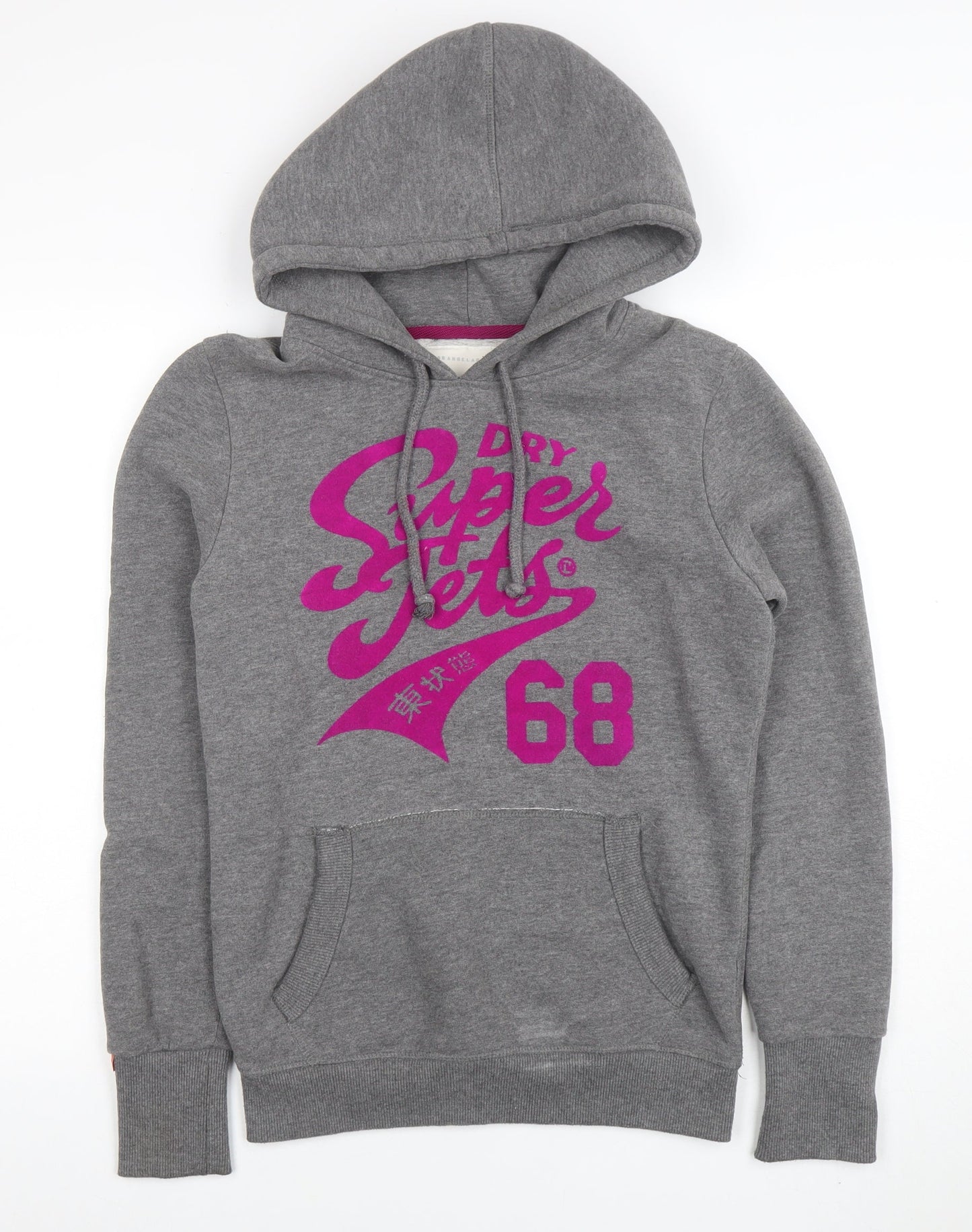 Superdry Womens Grey Hoodie Medium Pullover Cotton Blend Graphic Print