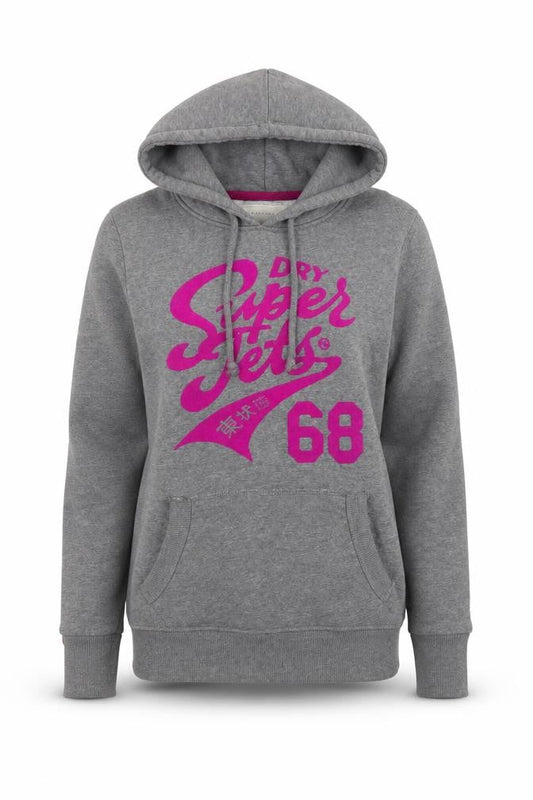Superdry Womens Grey Hoodie Medium Pullover Cotton Blend Graphic Print