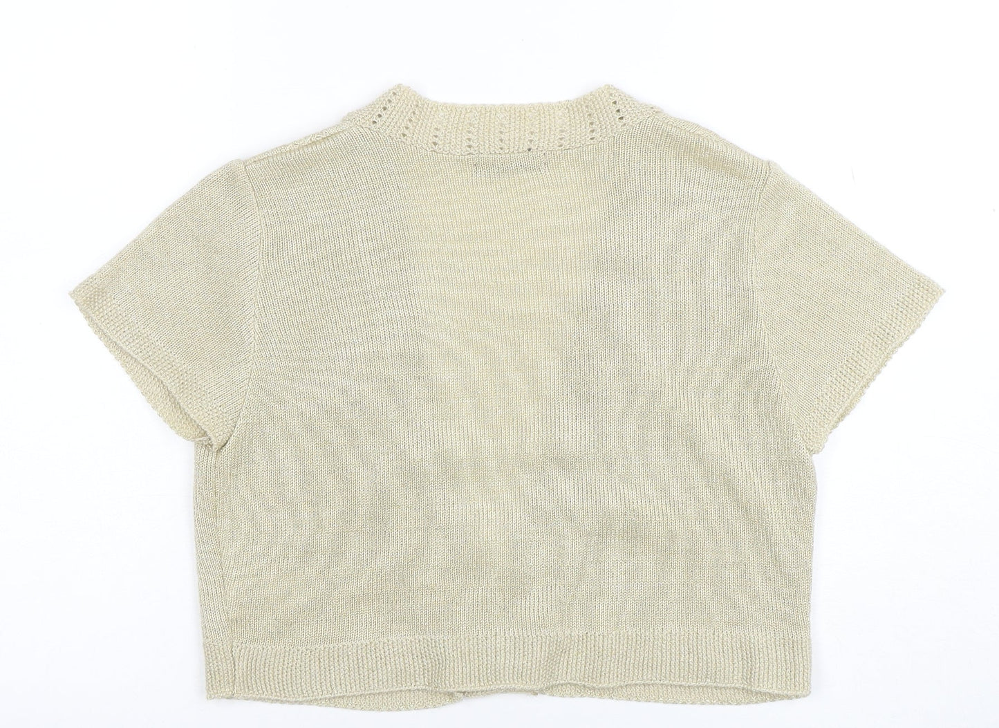 True Womens Beige Short Sleeve V-Neck Knit Cardigan Size 16