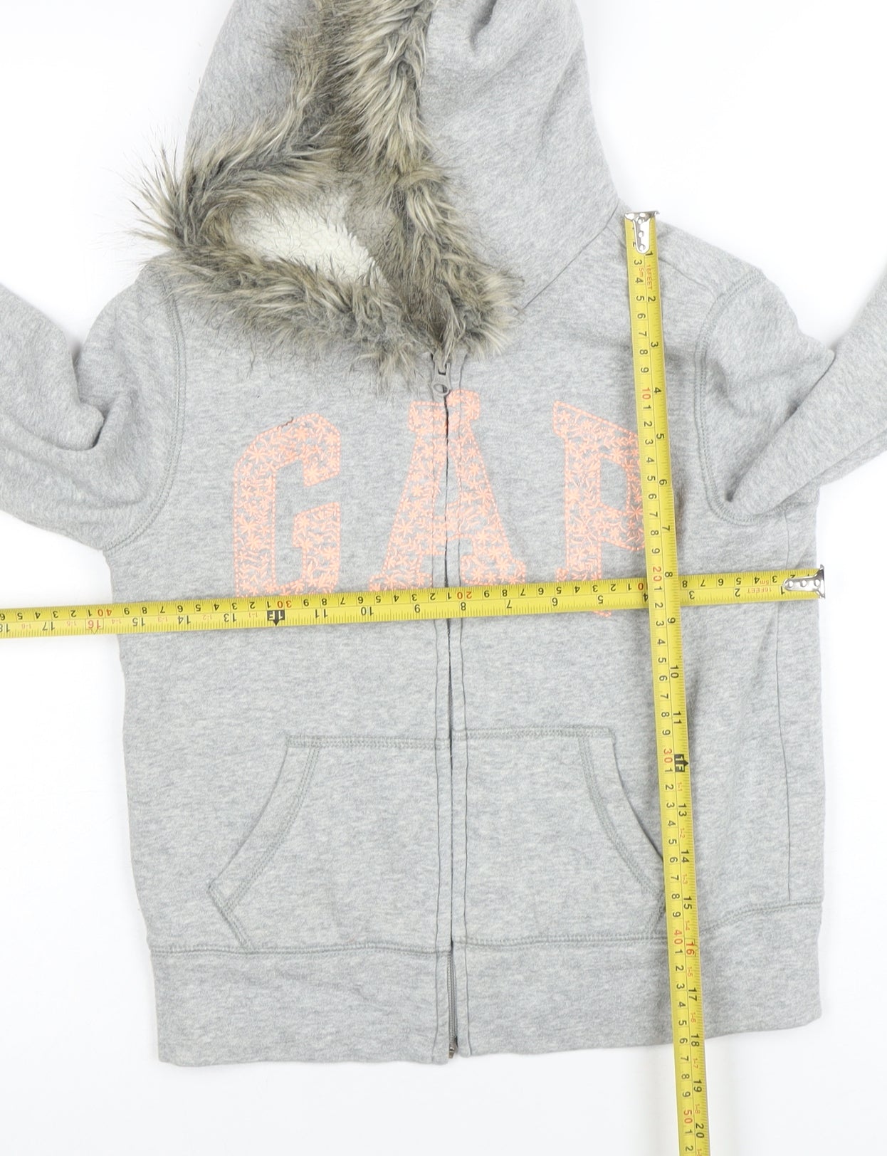 GAP Girls Grey Fur Trim Full Zip Hoodie Size M