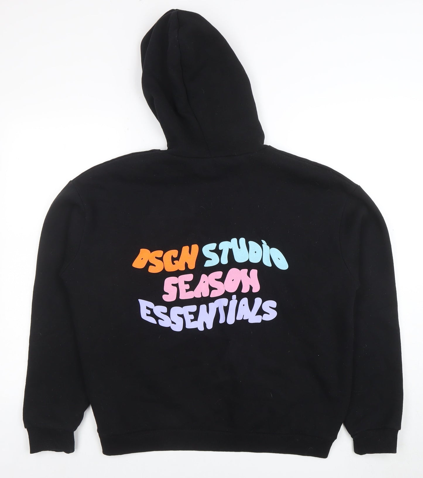 Boohoo Mens Black Pullover Hoodie M Graphic Print Logo Sweatshirt