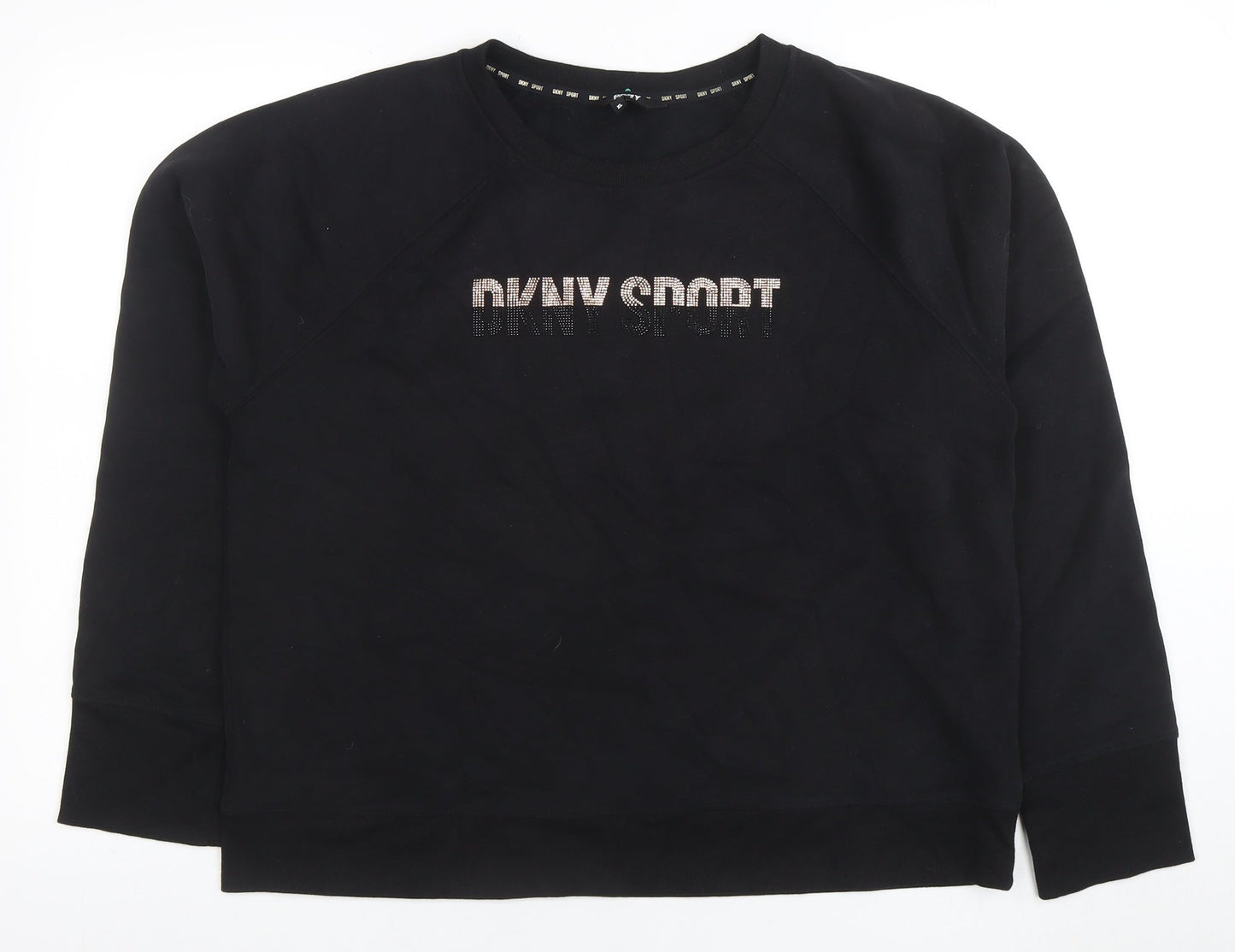 DKNY Sport Womens Black XL Pullover Sweatshirt Rhinestone Logo Casual