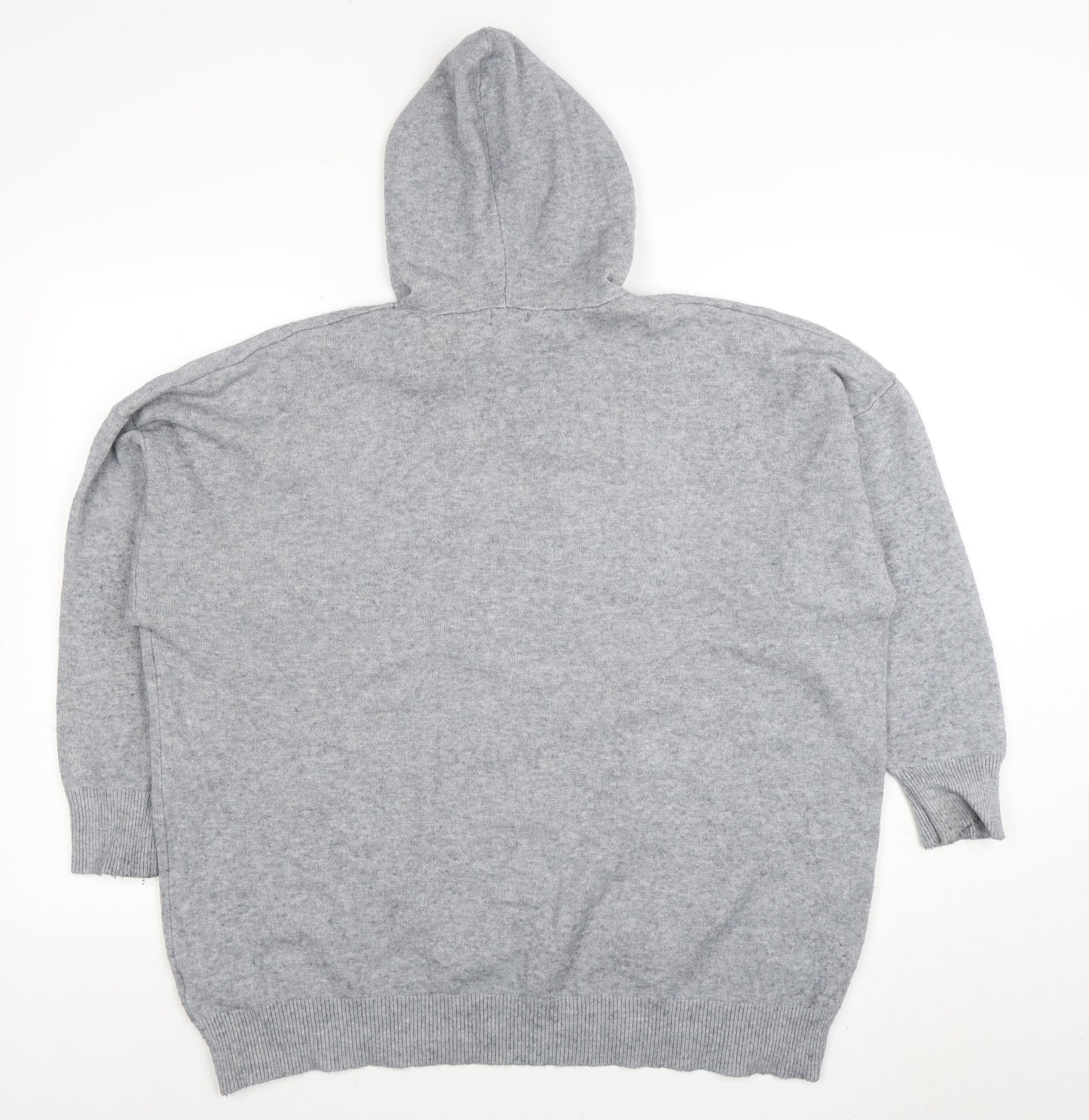 Roman Women Grey L Hooded Pullover Sweatshirt Rhinestone Star