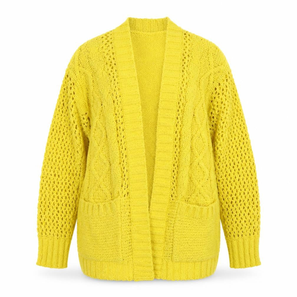 Marks & Spencer Women Yellow Cable Knit Open Cardigan S