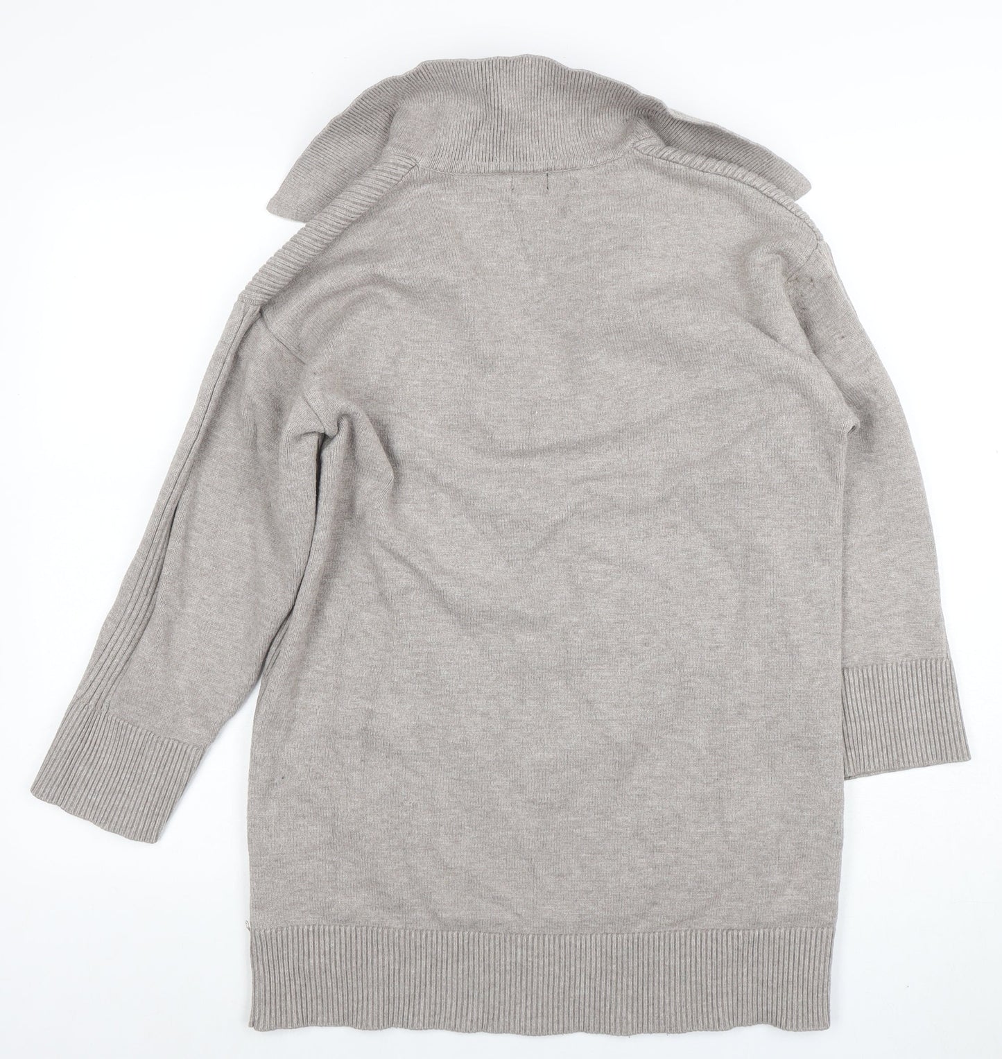 River Island Women’s Grey Knit Tunic Top M Collared 3/4 Sleeve