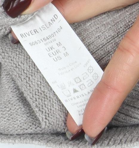 River Island Women’s Grey Knit Tunic Top M Collared 3/4 Sleeve