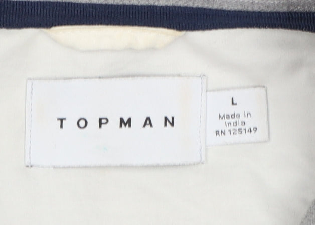 Topman Men's Grey Striped Zip-Up Jacket Size L Casual Twill
