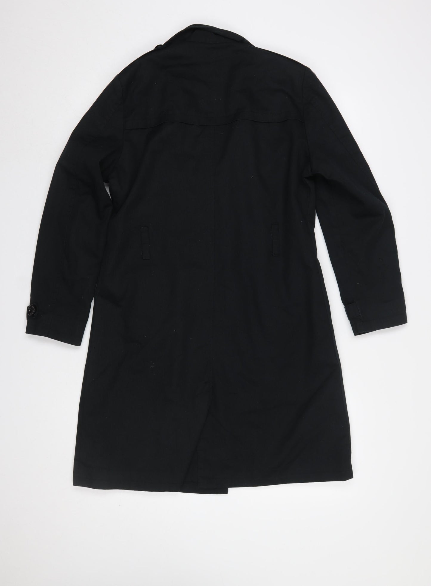 BiG Women's Black Long Trench Coat M Cotton Double-Breasted Classic
