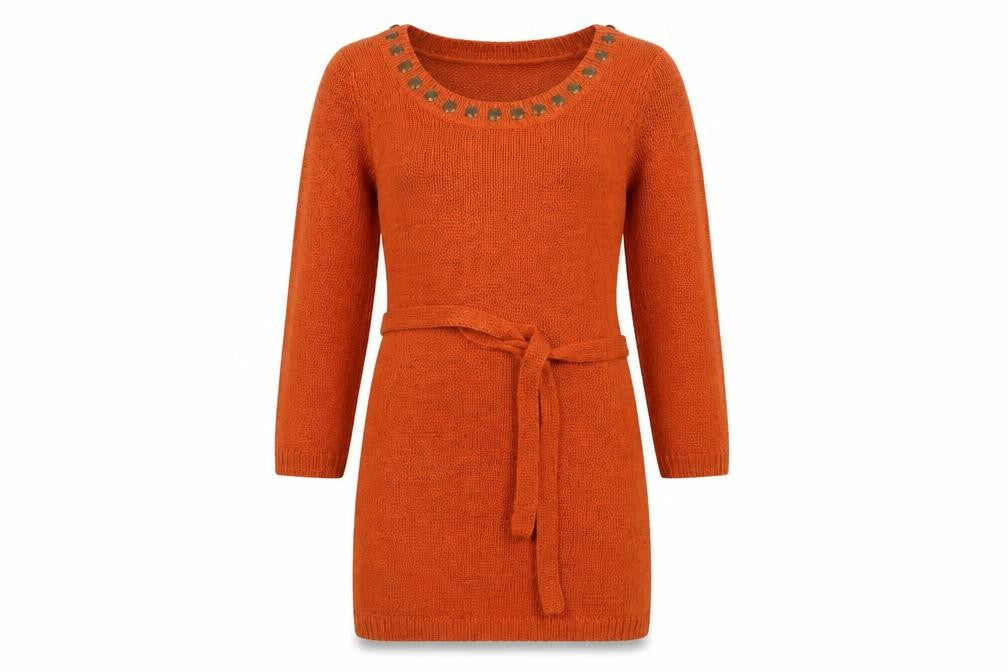 BHS Women’s Orange Studded Tunic Knit Jumper Size 10