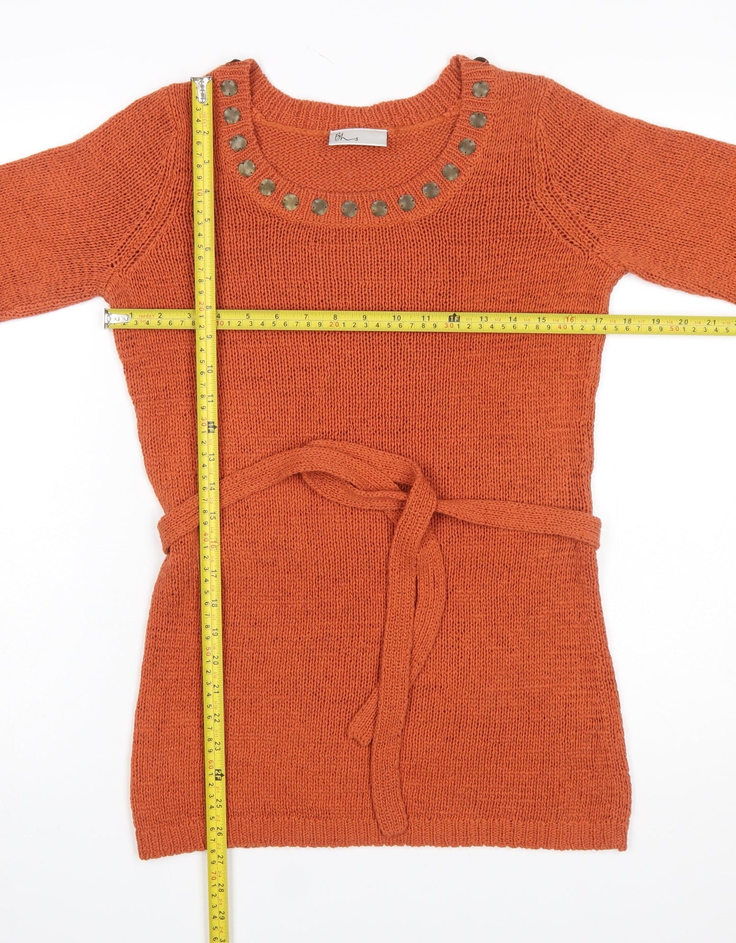 BHS Women’s Orange Studded Tunic Knit Jumper Size 10