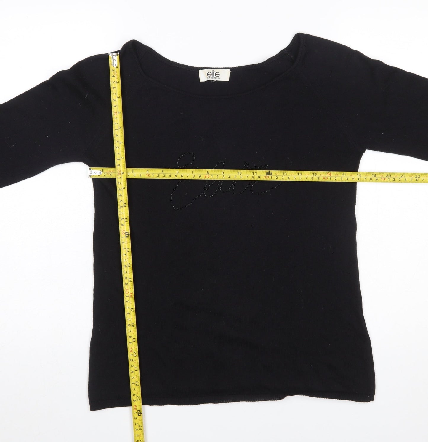 Elite Models' Fashion Womens Black L Jumper Beaded Knit Long Sleeve