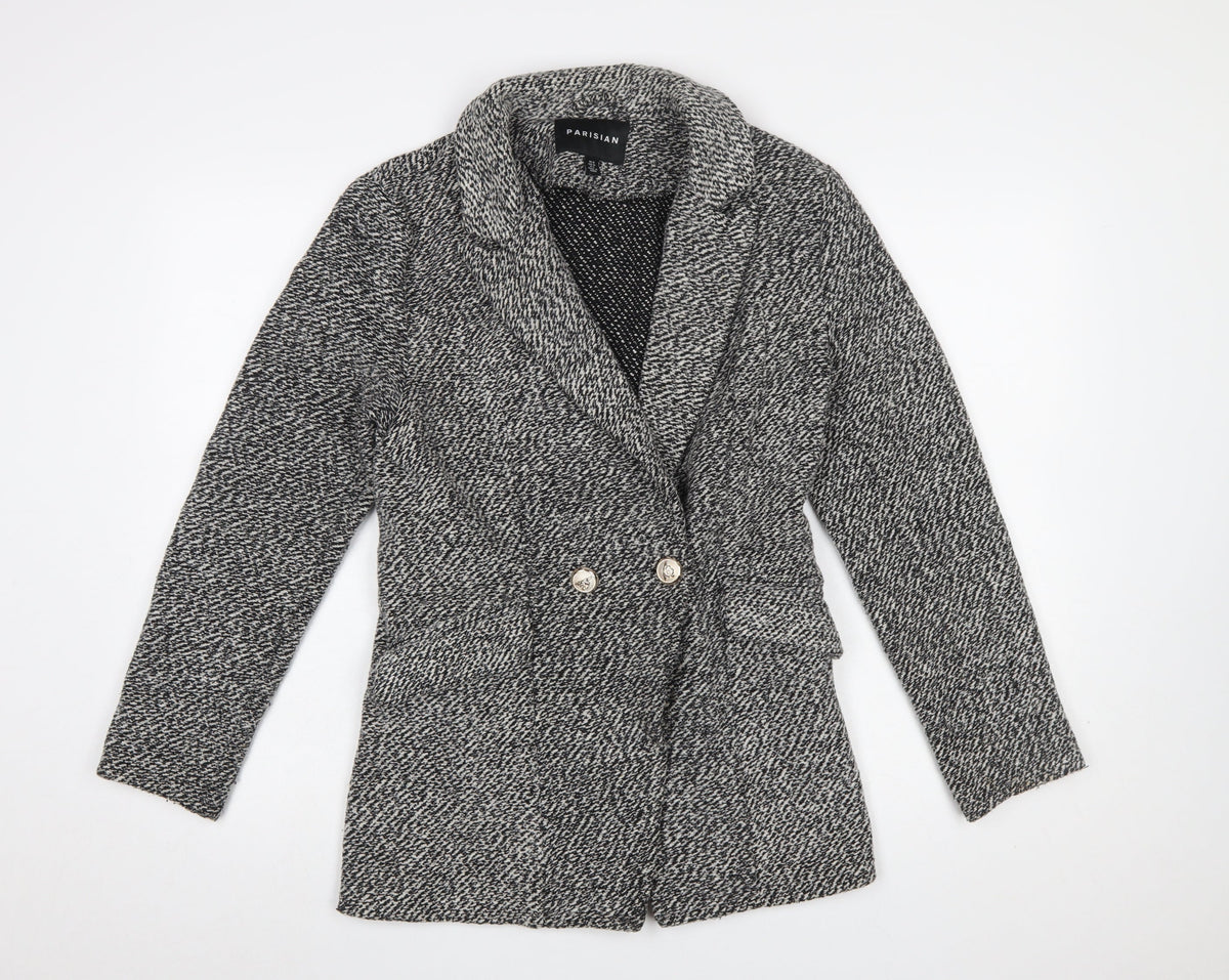 Parisian Women Black & White Textured Double-Breasted Blazer UK 10