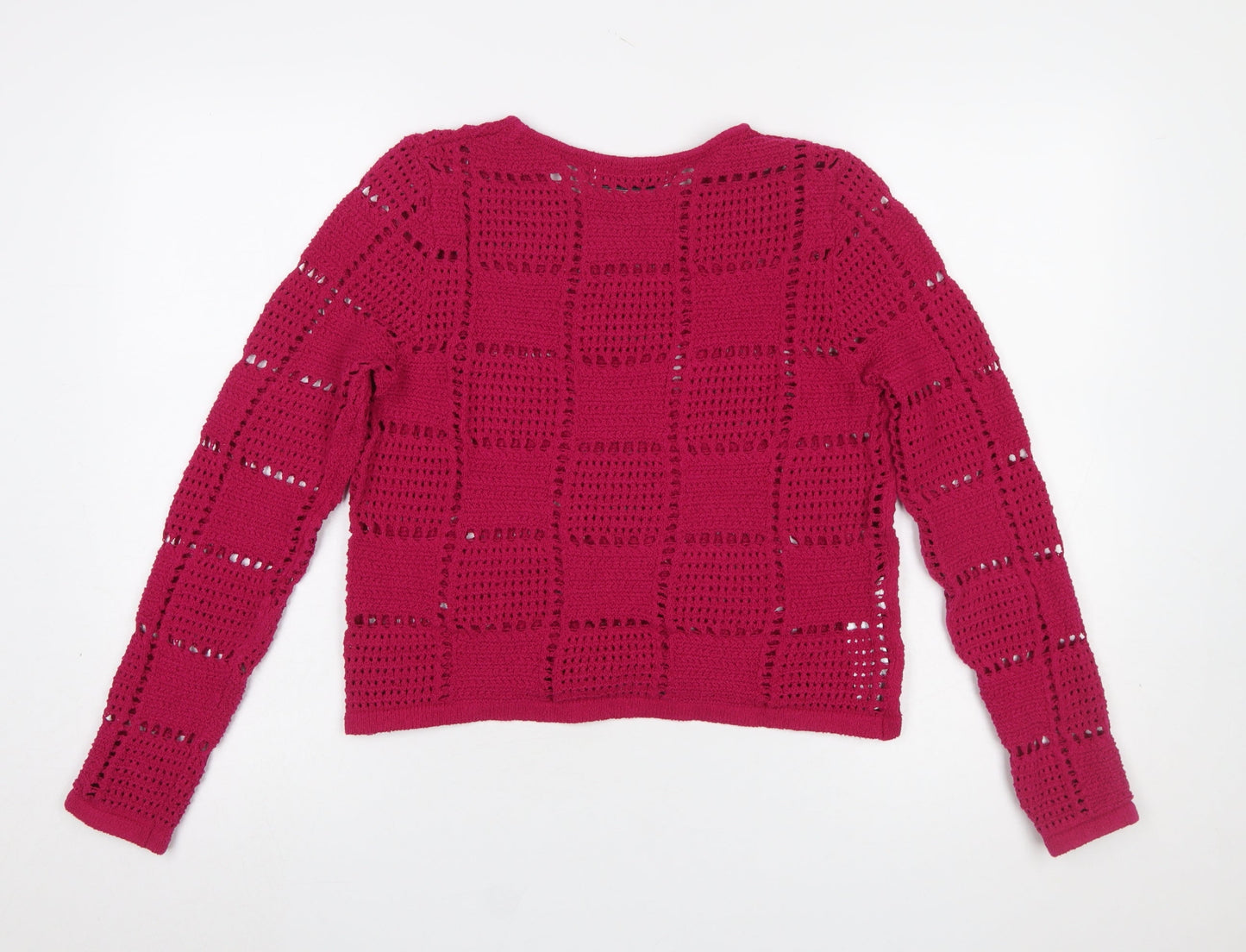 MNG Women's Pink Open-Knit Long Sleeve Jumper Size XL