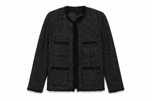 Zara Woman Black Bouclé Lined Blazer Jacket XS