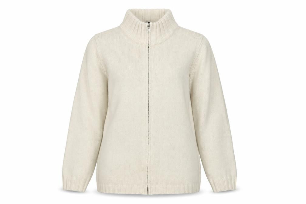 Windsmoor Women Ivory Full Zip High Neck Wool Blend Jumper L