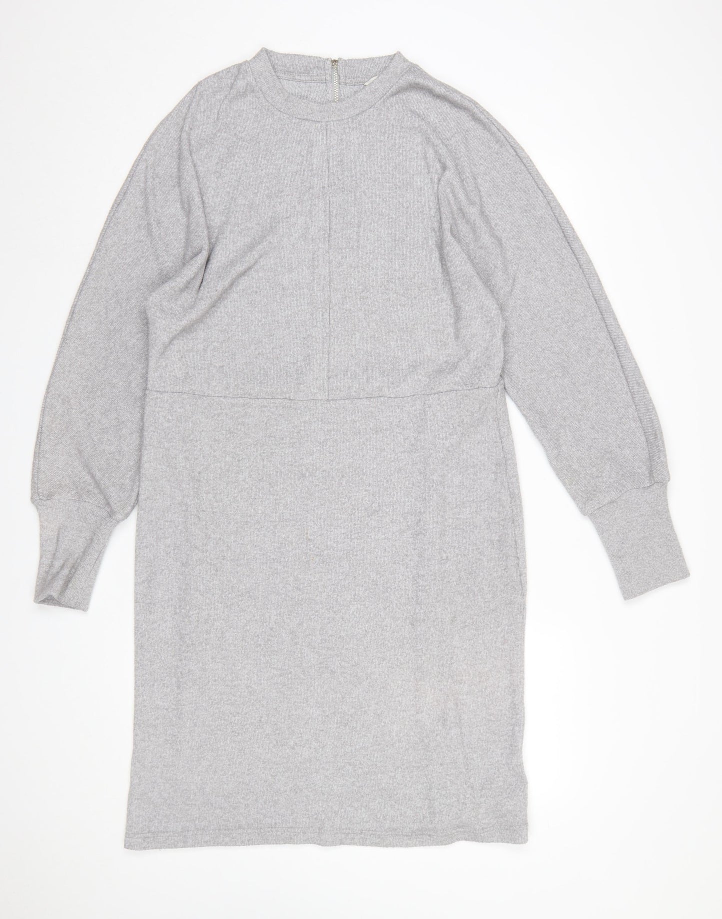 Next Womens Grey Knit Shift Dress Size 18 Long Sleeve High Neck