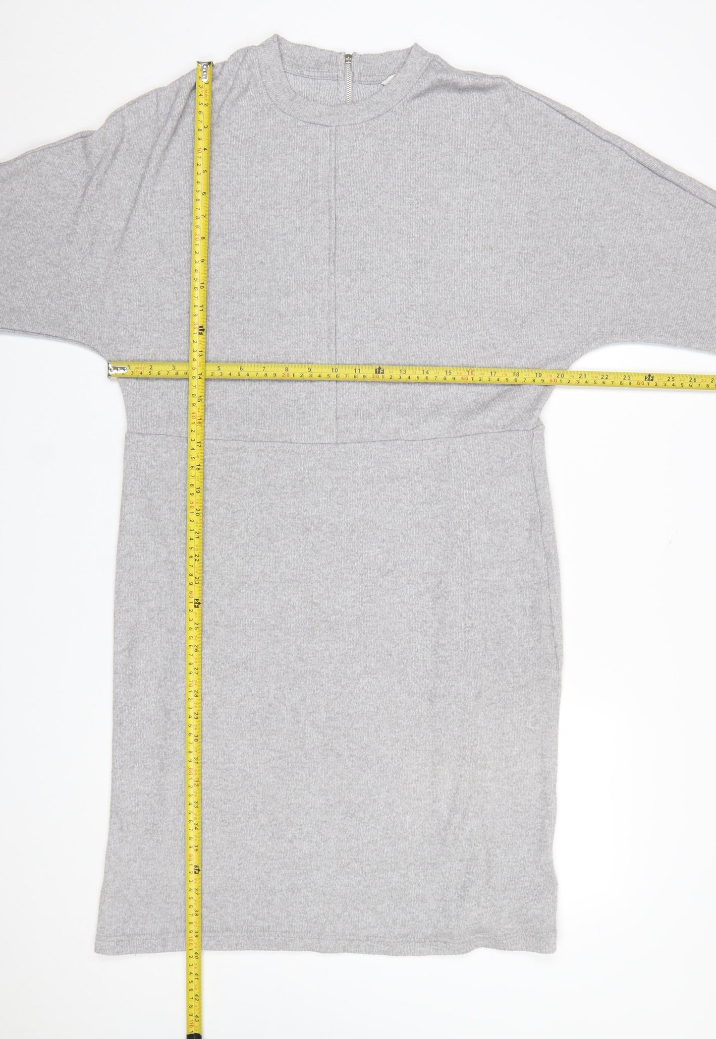 Next Womens Grey Knit Shift Dress Size 18 Long Sleeve High Neck