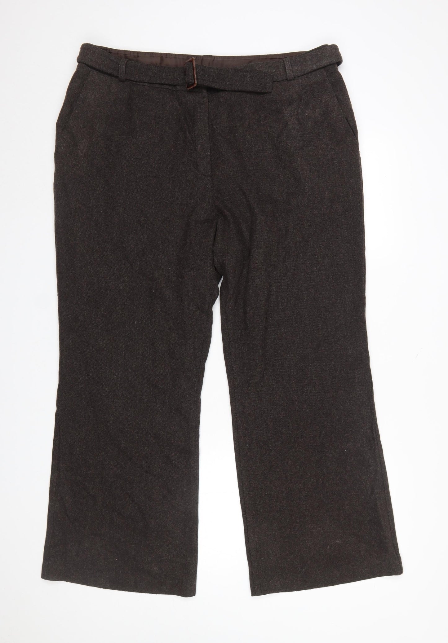 Marks and Spencer Women's Brown Wool Blend Belted Trousers Size 20