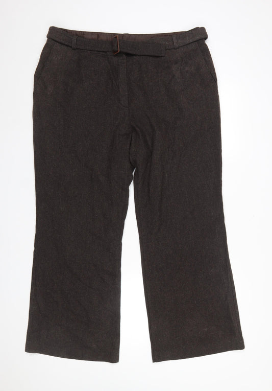 Marks and Spencer Women's Brown Wool Blend Belted Trousers Size 20