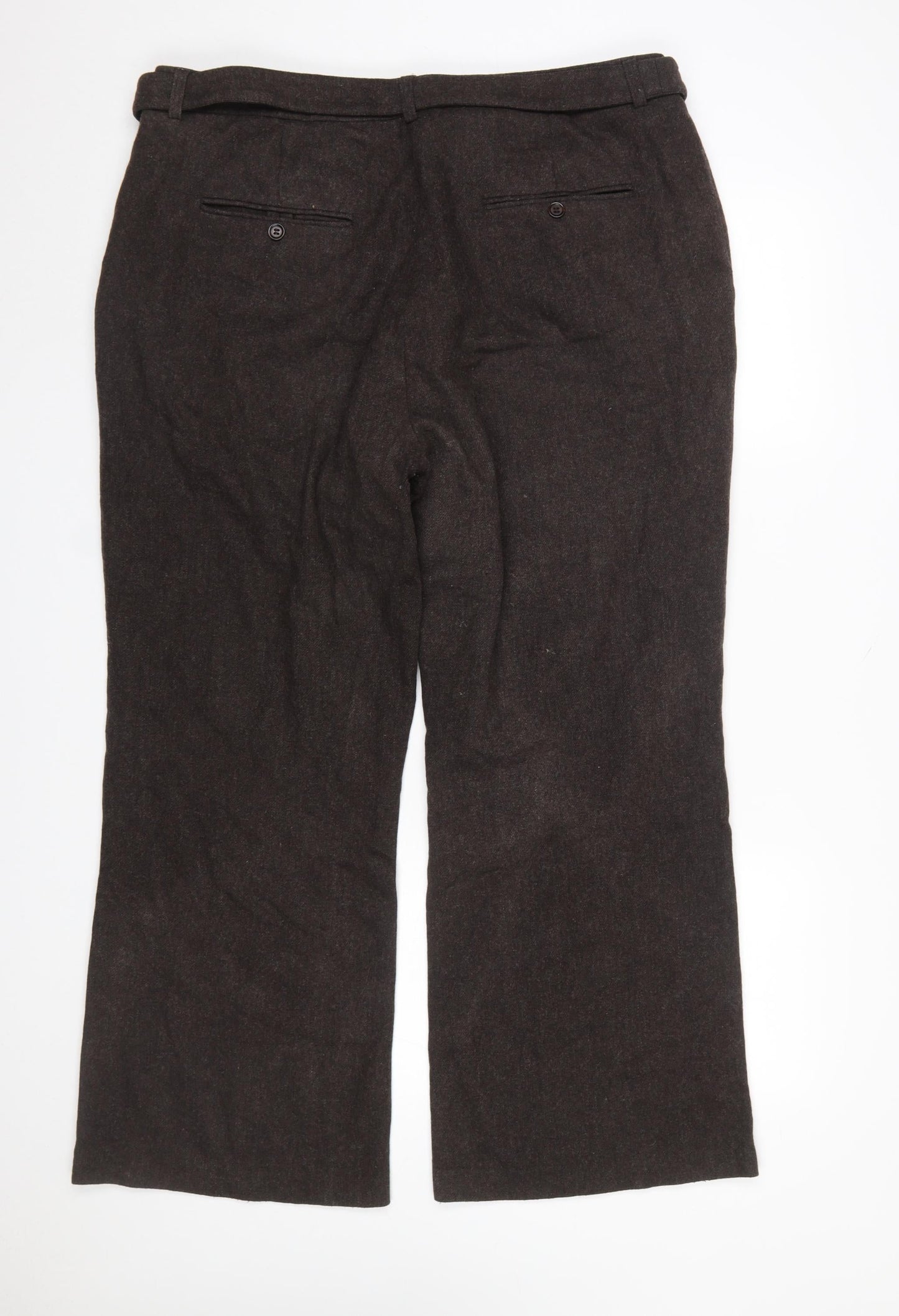 Marks and Spencer Women's Brown Wool Blend Belted Trousers Size 20