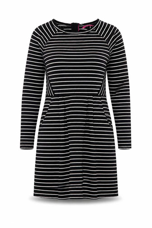Joules Women’s Black White Stripe Shift Dress Size 12 Long Sleeve