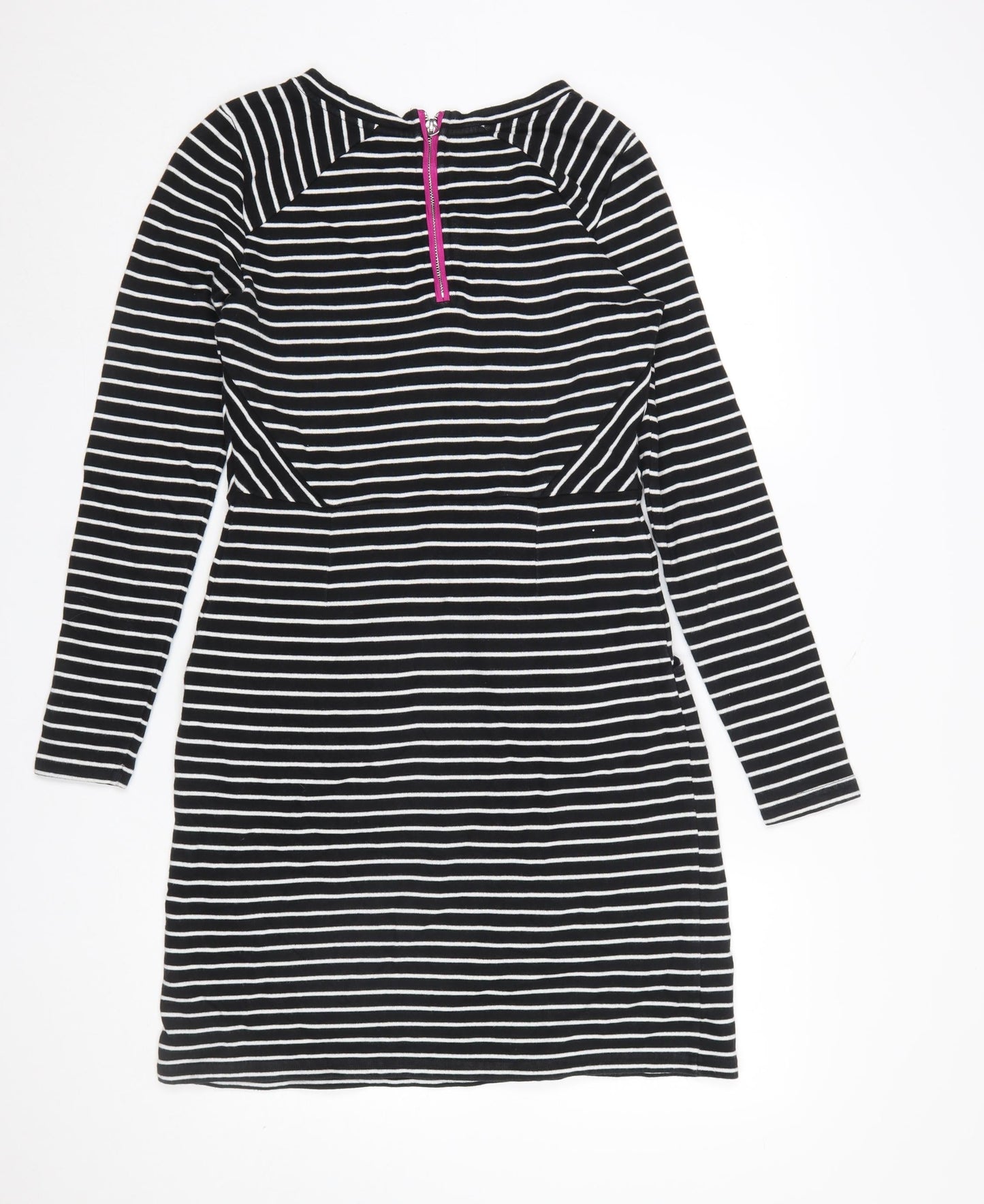 Joules Women’s Black White Stripe Shift Dress Size 12 Long Sleeve