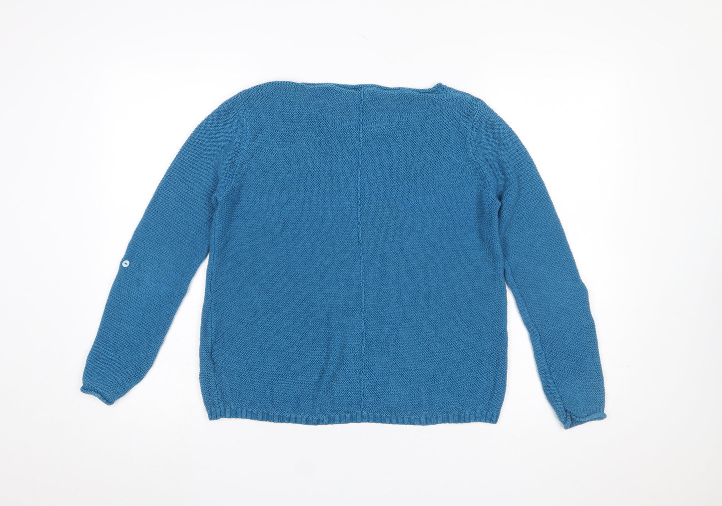 White Stuff Women Blue Linen Blend Pullover Jumper Size 14