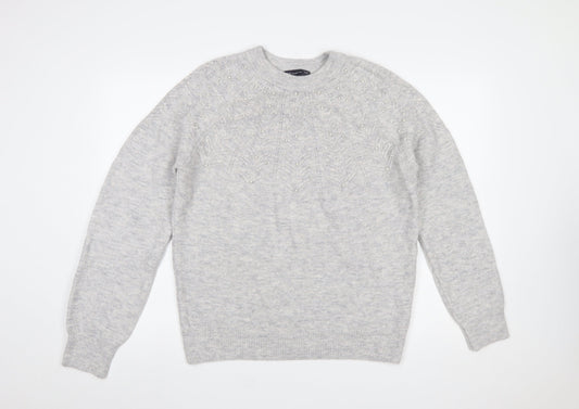 Marks and Spencer Women's Grey Beaded Crew Neck Jumper Size M