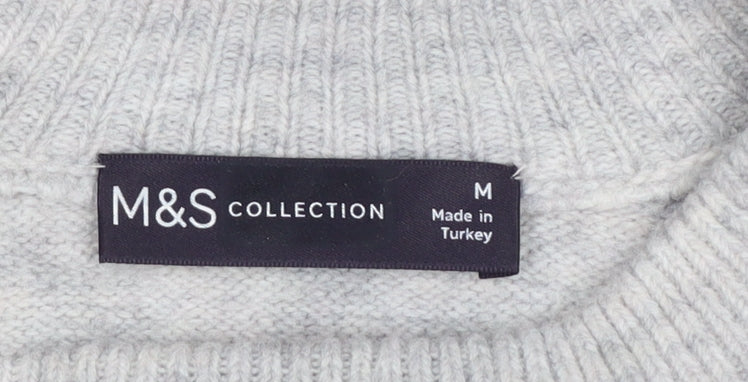 Marks and Spencer Women's Grey Beaded Crew Neck Jumper Size M