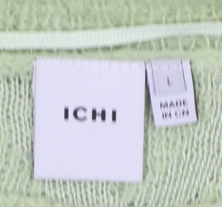 ICHI Women Green Cable-Knit Crew Neck Pullover Jumper Size L