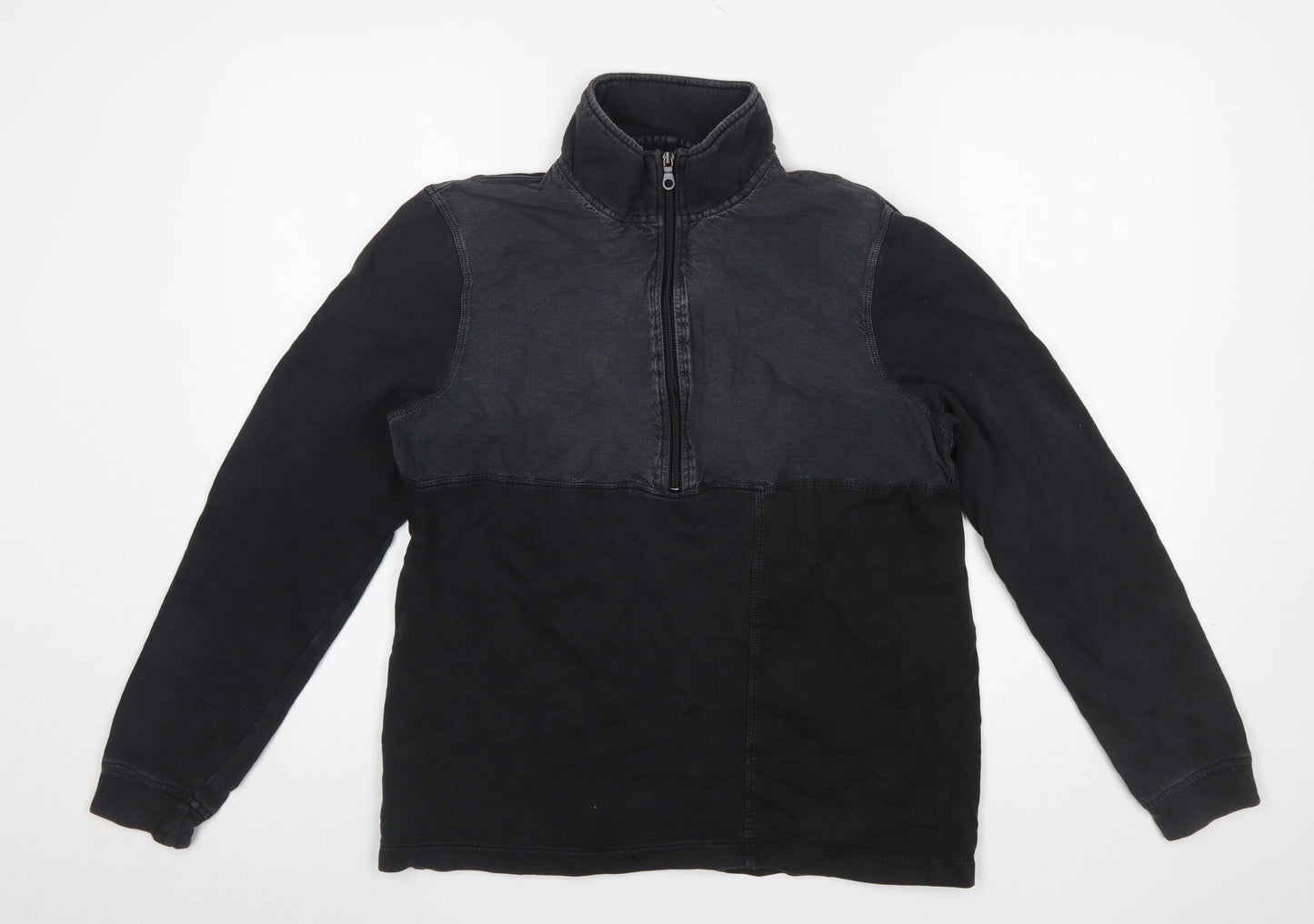 Folk Men's Black Half Zip Cotton Linen Sweatshirt Size M