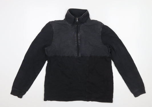Folk Men's Black Half Zip Cotton Linen Sweatshirt Size M