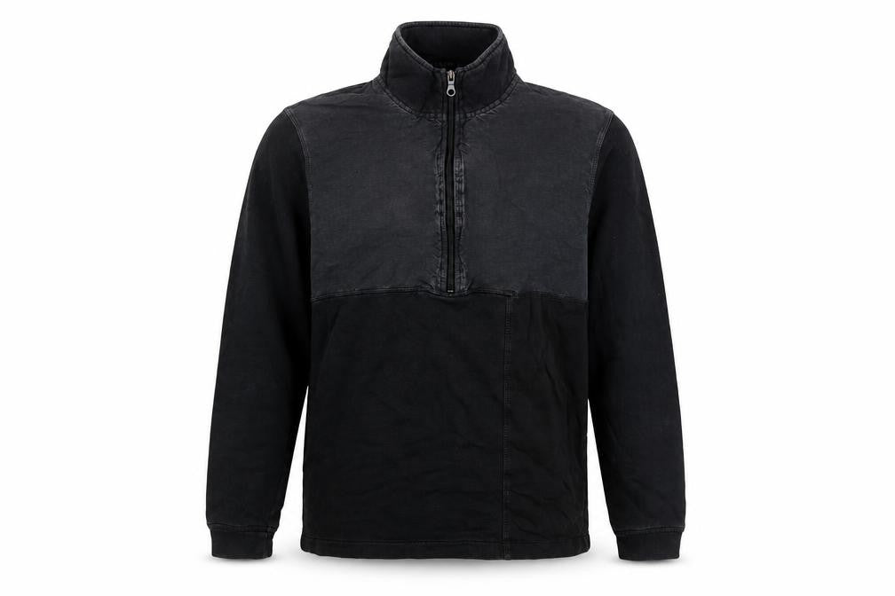 Folk Men's Black Half Zip Cotton Linen Sweatshirt Size M