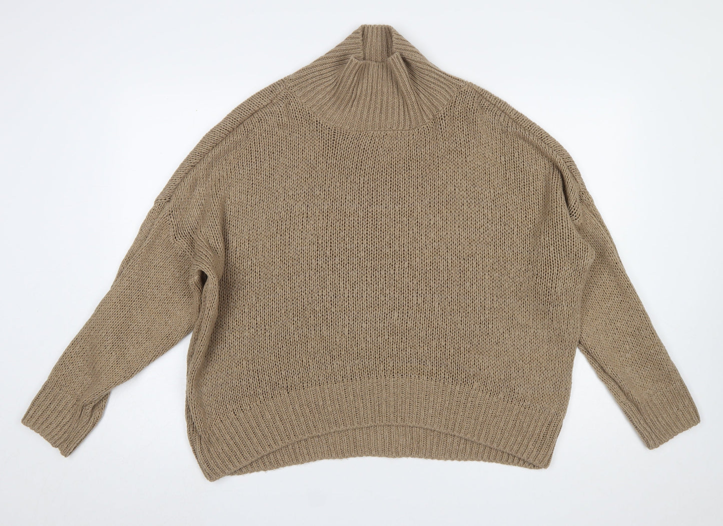 HOT!MESS Women’s Beige Roll Neck Chunky Knit Jumper One Size