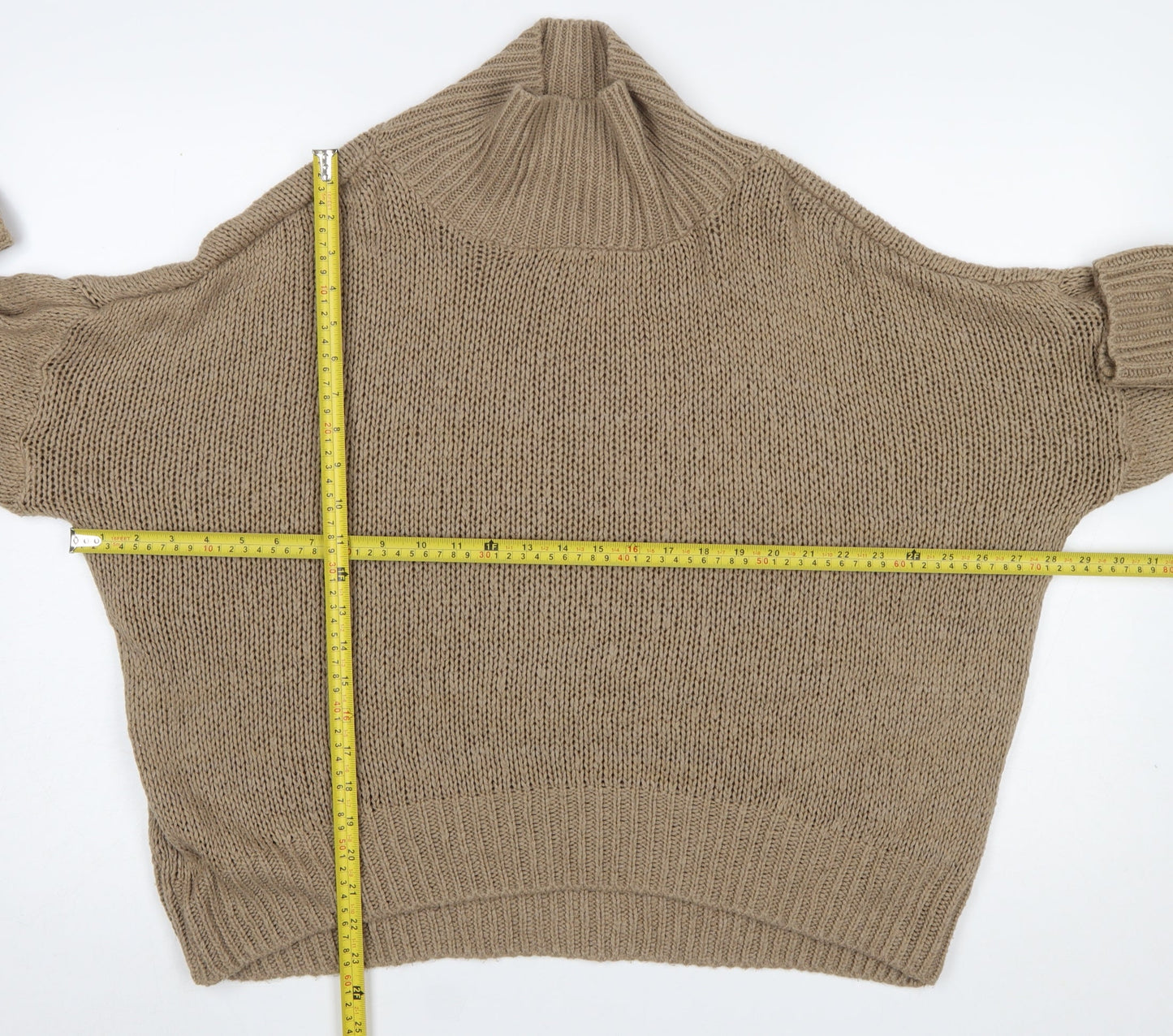 HOT!MESS Women’s Beige Roll Neck Chunky Knit Jumper One Size