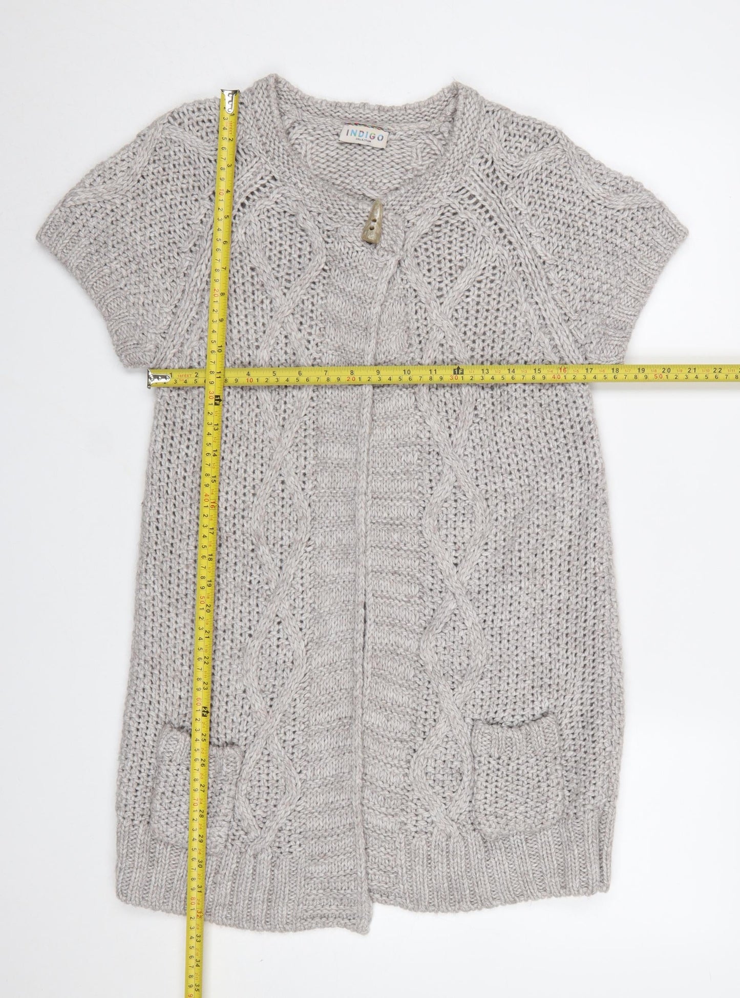 Marks and Spencer Women’s Grey Chunky-Knit Short Sleeve Cardigan UK 14
