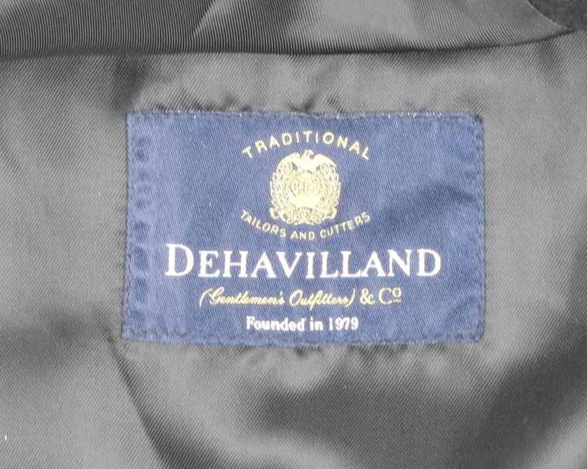 Dehavilland Men's Black Wool Cashmere Overcoat 40S Classic Long Formal