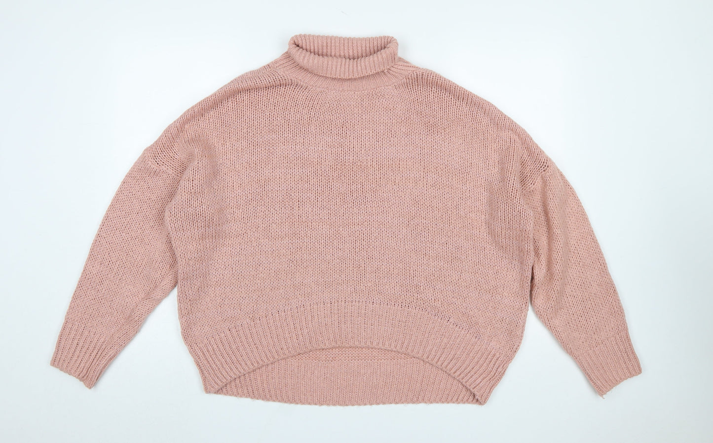 HOT!MESS Women Pink Roll Neck Chunky Knit Pullover Jumper One Size